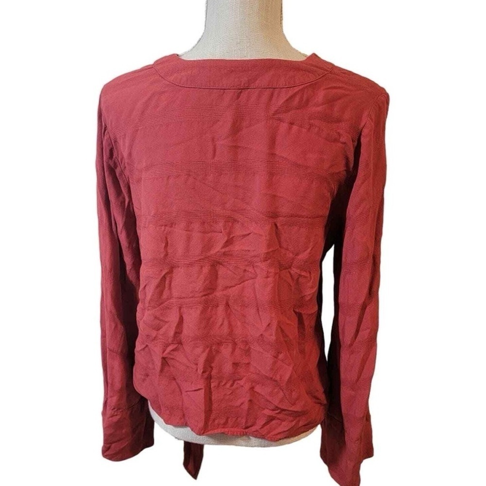 Free People Deep V-Neck Tie Blouse in Red - Picture 2 of 3